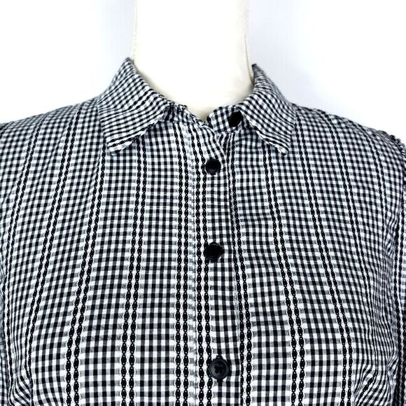 Court & Rowe Rich Black White Gingham Button Front Collared Shirt - Picture 8 of 13